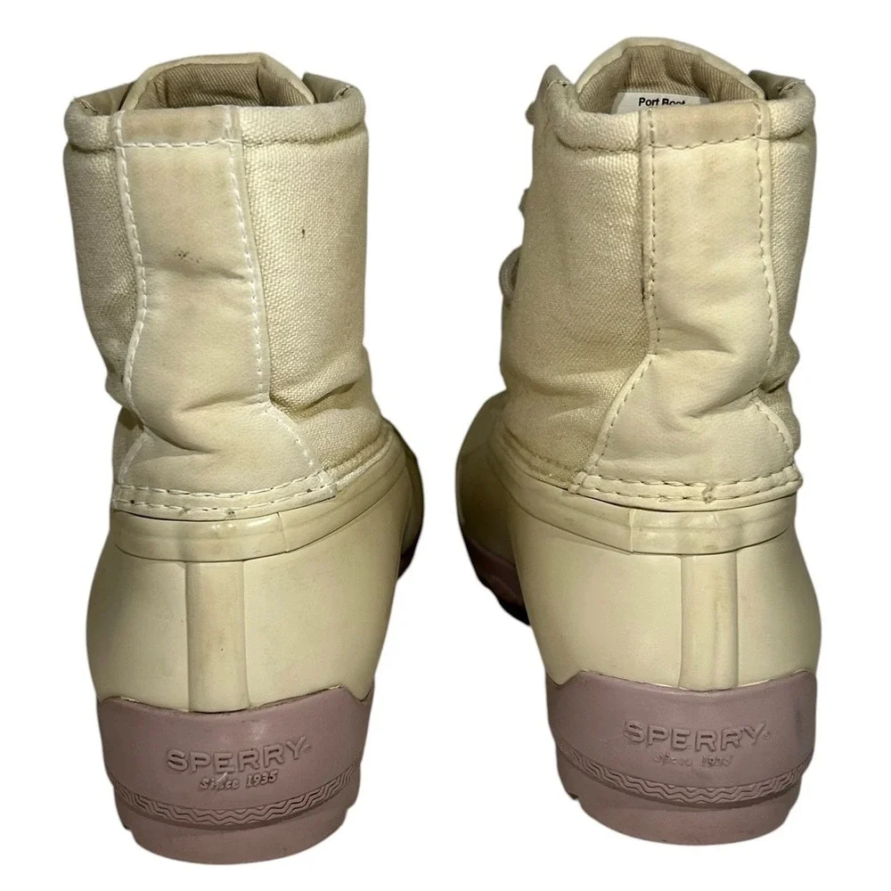 Sperry Girls Size 3 Port Boot Cream Mauve Duck Boots Rain Boots SCK163508